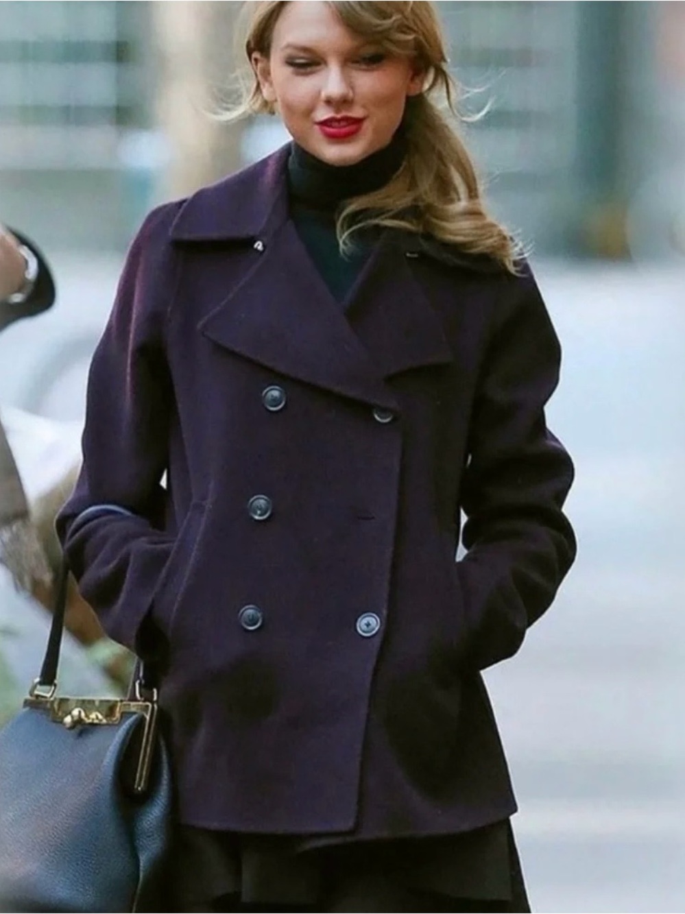 Vince Double-Breasted Peacoat in Deep Plum